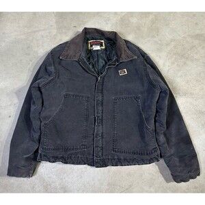 Vintage Indiana Industrial Jacket Mens XL Heavy Faded Black Canvas Distressed